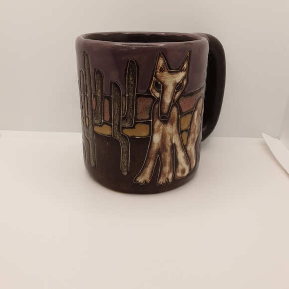 Howling Coyote Mara Mexico Signed Lg Stoneware Mug Southwestern Desert Cactus - Picture 5 of 7